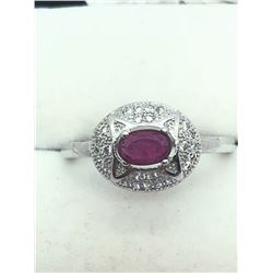 83) STERLING SILVER RUBY & CUBIC ZIRCONIA RING