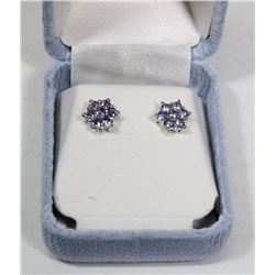 4) STERLING SILVER TANZANITE FLOWER EARRINGS