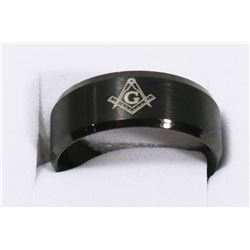 NEW MENS FREEMASON BLACK TUNGSTEN CARBIDE BAND.