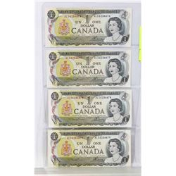4 - CANADA 1973 UNCIRCULATED $1 NOTES IN SEQUENCE.