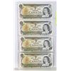 Image 1 : 4 - CANADA 1973 UNCIRCULATED $1 NOTES IN SEQUENCE.