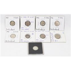 LOT OF 9 SILVER NEWFOUNDLAND DIMES