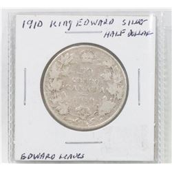 CANADA 1910 FIFTY CENT SILVER COIN.