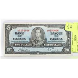 1937 CANADIAN $5.00 BILL