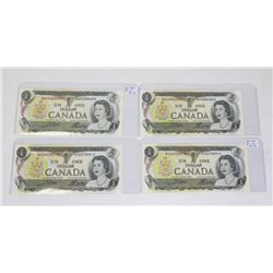 LOT OF FOUR 1973 CANADIAN $1.00 BANKNOTES.