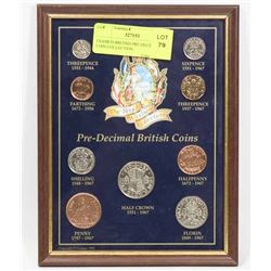 FRAMED BRITISH PRE DECIMAL COIN COLLECTION.