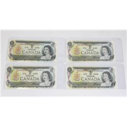 LOT OF FOUR 1973 CANADIAN $1.00 BANKNOTES.