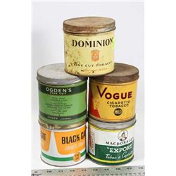 FIVE ASSORTED VINTAGE TOBACCO TINS