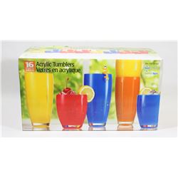 NEW 16-PC ACRYLIC TUMBLERS, BPA FREE -