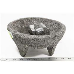 LAVA ROCK MORTAR AND PESTLE.