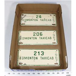 SET OF 3 – 1967 EDMONTON TAXI LICENSE PLATES.