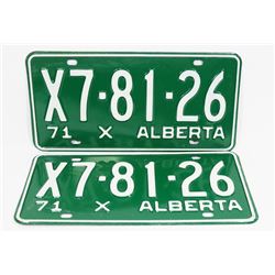 MATCHING SET 1971 ALBERTA  LICENCE PLATE
