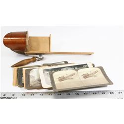 ANTIQUE STEREOSCOPE VIEWER WITH CARDS.