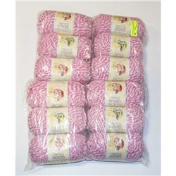 LOT OF-12 PINK AND WHITE BERNAT BABY  BLANKET YARN