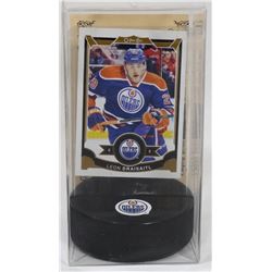 LEON DRAISAITL "ROOKIE" CARD AND PUCK HOLDER