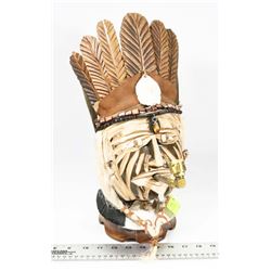 NATIVE CHIEF DECORATED CARVING.
