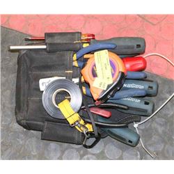 26) DEWALT ELECTRICIAN BAG WITH TOOLS.