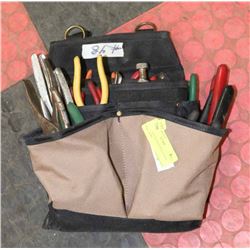 48) WORK BAG WITH PLIERS AND VISE GRIPS.