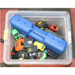 110) TAPE MEASURES & EMPTY TOOL BOXES.