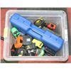 Image 1 : 110) TAPE MEASURES & EMPTY TOOL BOXES.