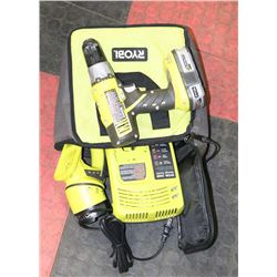 98) RYOBI DRILL, LIGHT AND CHARGER.