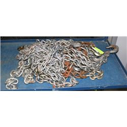 184) TEN 6FT 3/8" TIE DOWN CHAINS W/ HOOK ON 1 END