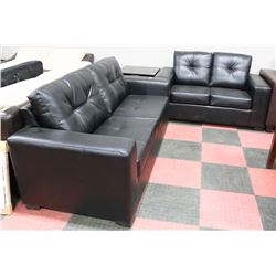 NEW BLACK LEATHERETTE SOFA WITH LOVE SEAT