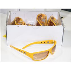 BOX OF AMBER LENSE DESIGNER SUNGLASSES