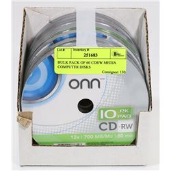 BULK PACK OF 60 CDRW MEDIA COMPUTER DISKS