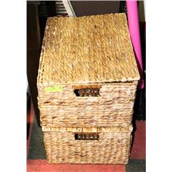 LOT OF 2 WICKER BASKETS WITH LIDS 21" X 10"