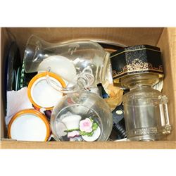 ESTATE BOX WITH PLATES, GLASSWARE AND MORE.