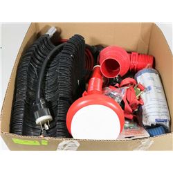 LARGE BOX OF RV SUPPLIES INCL. 2 NEW 3 IN. X