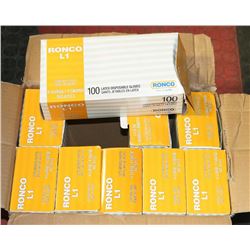 LOT OF 10 BOXES OF RANCO LATEX GLOVES, 100 PER BOX