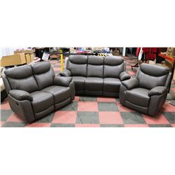 NEW CAMROSE GREY LEATHER RECLINING 73" SOFA,
