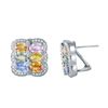 Image 1 : 18KT White Gold 7.13ctw Multi Color Sapphire and Diamond Earrings