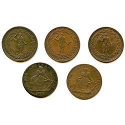 Lot of Five Anonymous Half Penny Tokens.