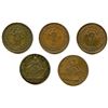 Image 1 : Lot of Five Anonymous Half Penny Tokens.