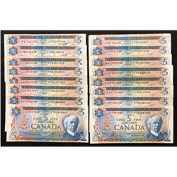 Bank of Canada $5, 1972 - Lot of 16 Replacement Notes