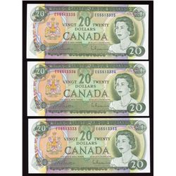 Bank of Canada $20, 1969 - Lot of 3 Consecutive Numbers