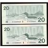 Image 2 : Bank of Canada $20, 1991 - Lot of 2 Replacement Notes