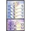 Image 2 : Bank of Canada $5 & $10 Canadian Journey Series Lot of 6 Notes