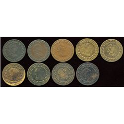 Lot of Nine Tiffin Half Penny Tokens.