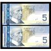 Image 2 : Rare Matching Number Consecutive Set - Bank of Canada $5, 2006 Matched Number Radar Set