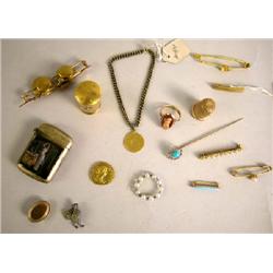 A GOLD PLATED MATCH SAFE WITH ENAMELED SCENE