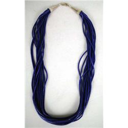 A FIFTEEN STRAND LAPIS LAZULI BEADED NECKLACE WITH STERLING SILVER CLASP