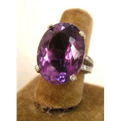 A TIFFANY & CO. PLATINUM, AMETHYST AND DIAMOND RING