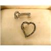 Image 1 : AN EARLY TIFFANY & CO. SILVER OVER GOLD DIAMOND "KEY TO MY HEART" TWO PIN SET IN ORIGINAL BLUE LEATH