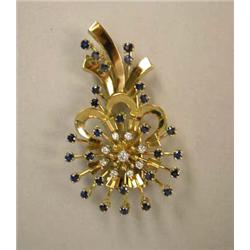 A TIFFANY & CO. 14K YELLOW GOLD DIAMOND AND SAPPHIRE BROOCH