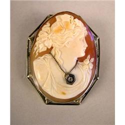 A CARVED SHELL CAMEO BROOCH