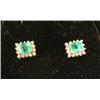 Image 1 : A PAIR OF 14K YELLOW GOLD, EMERALD & DIAMOND EARRINGS